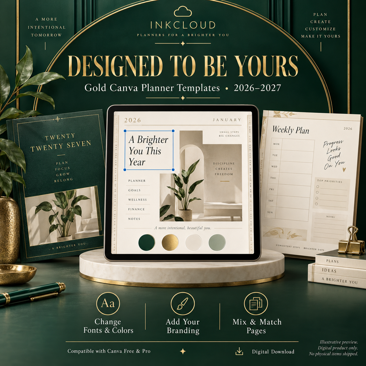 Gold Planner Collection 2026-2027 - Canva Templates