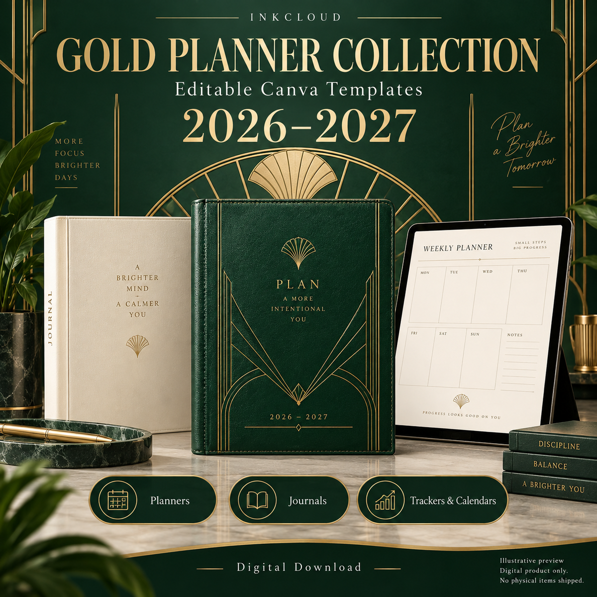 Gold Planner Collection 2026-2027 - Canva Templates