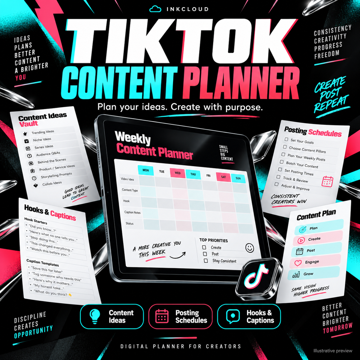 TikTok Content Planner - Printable Creator Organiser