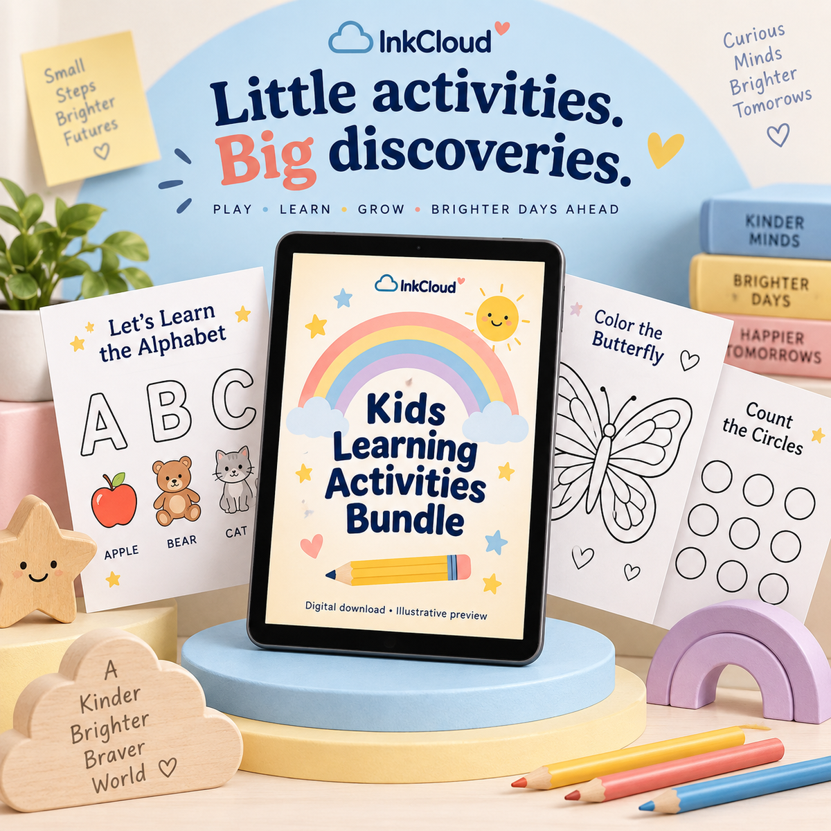 Kids Learning Activities Bundle - Worksheets & Colouring