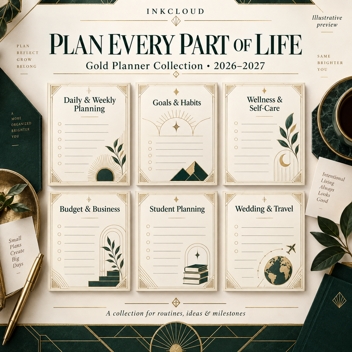 Gold Planner Collection 2026-2027 - Canva Templates