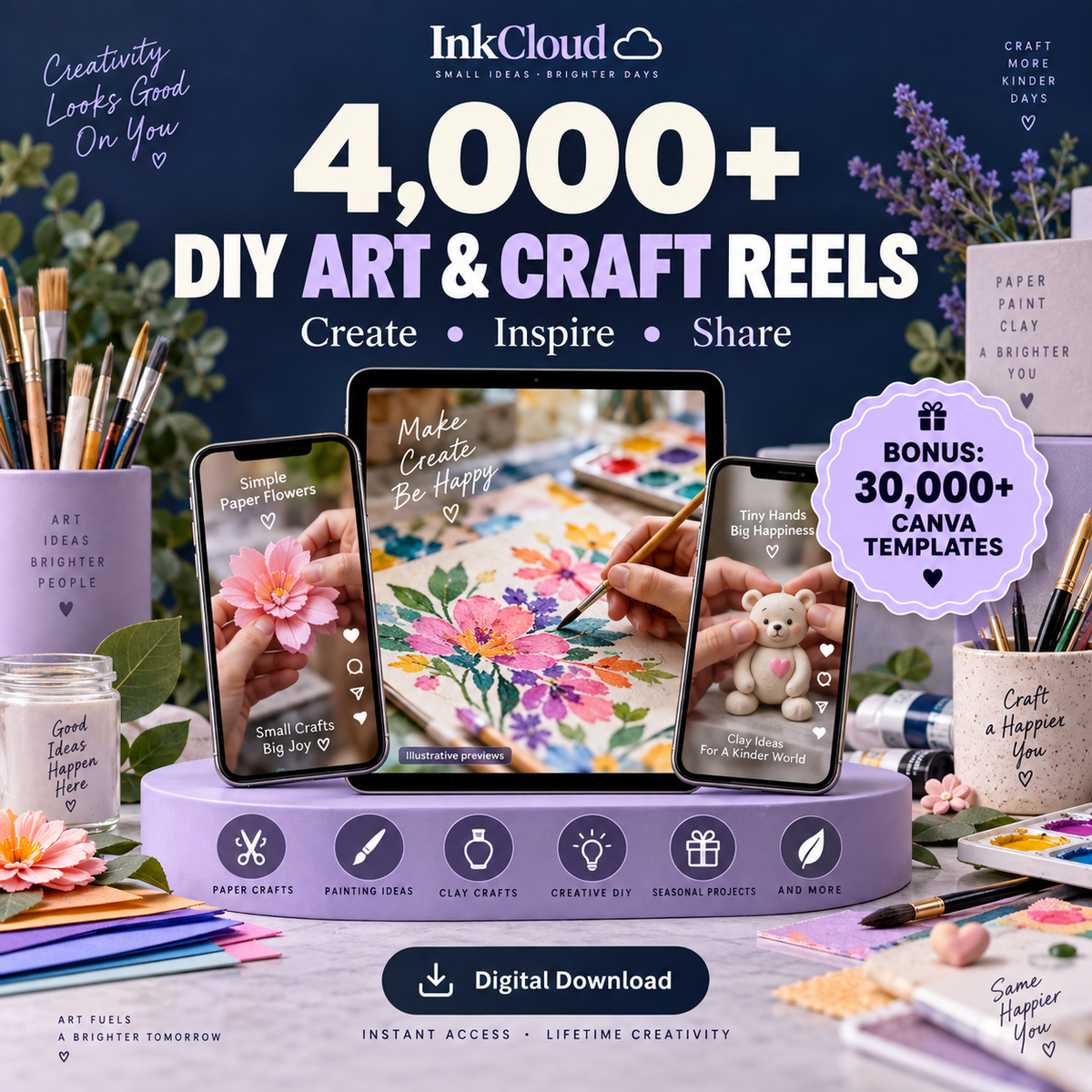 4,000+ DIY Art & Craft Reels Bundle + Canva Templates