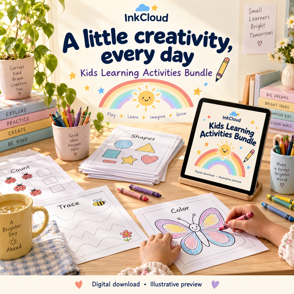 Kids Learning Activities Bundle - Worksheets & Colouring