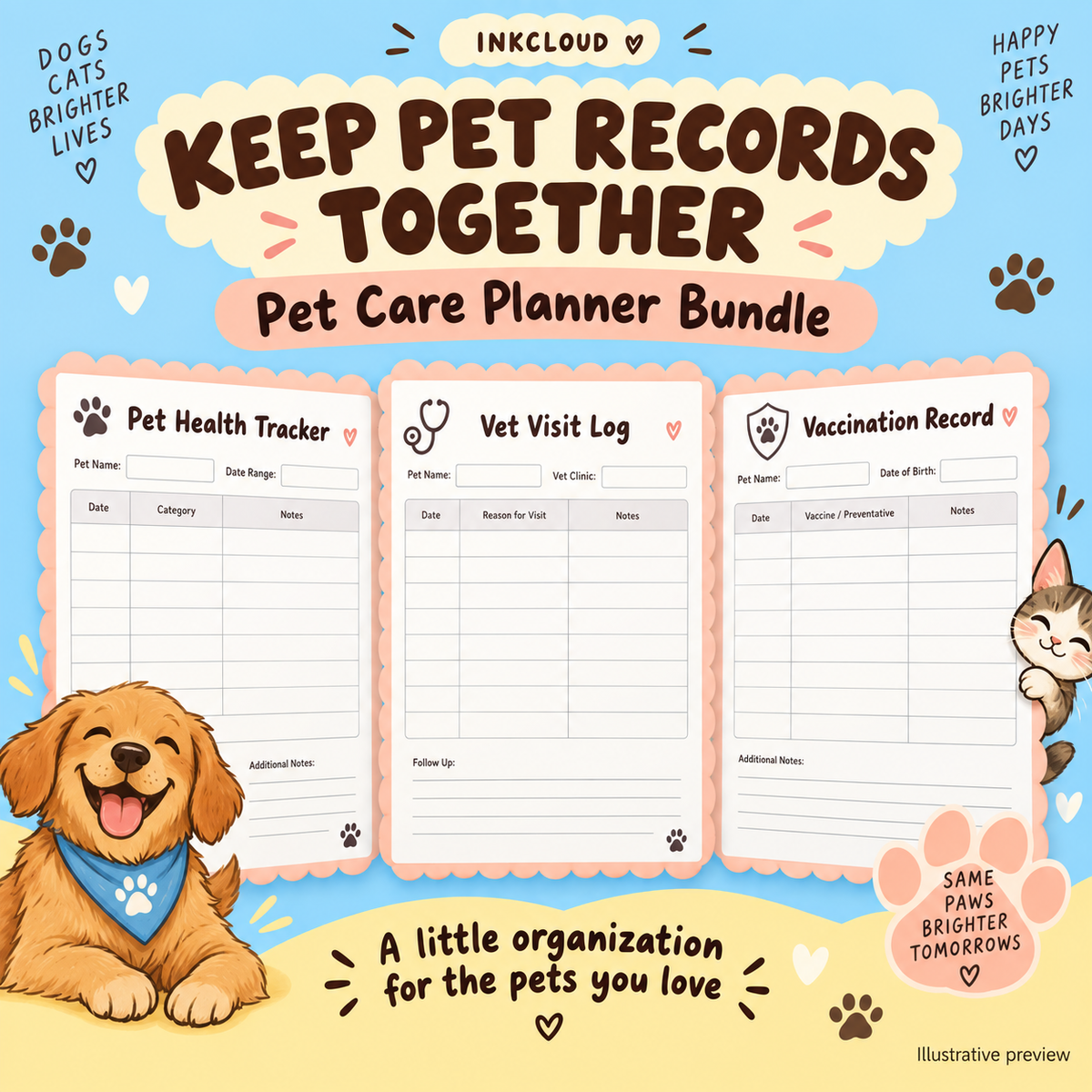 Pet Care Planner - Printable Logs & Trackers