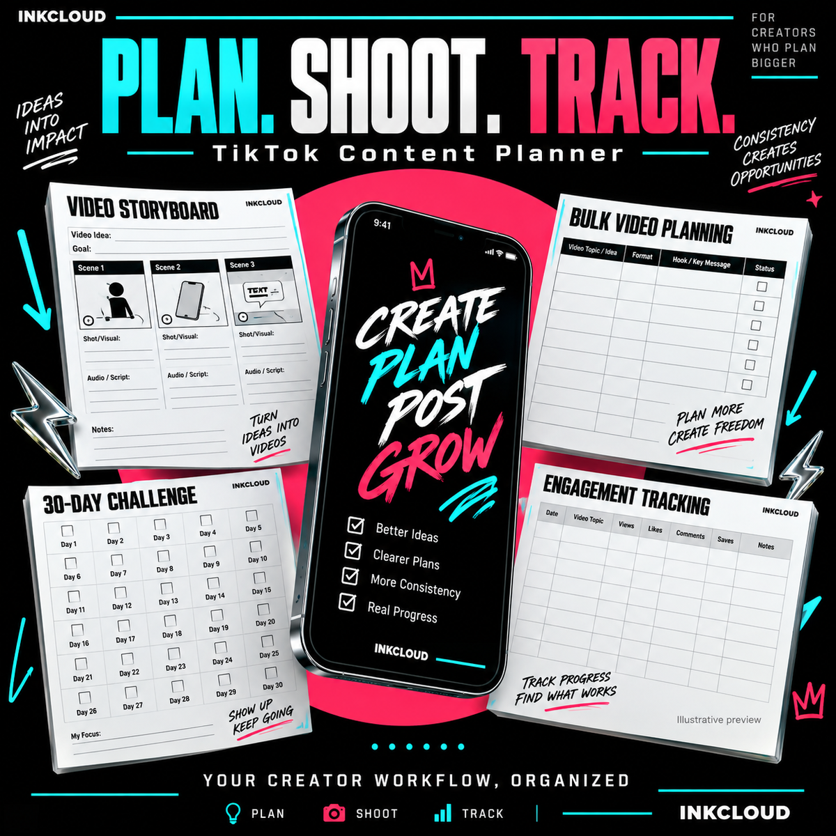 TikTok Content Planner - Printable Creator Organiser